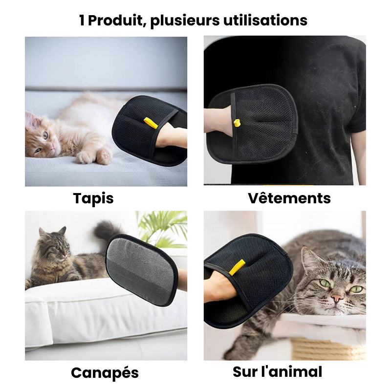 Gant pour éliminer les poils d'animaux avec double brosse électrostatique